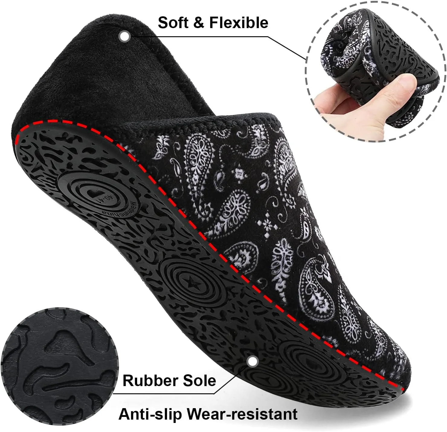 Fires Womens Mens Slippers with Rubber Sole Soft-Lightweight House Slipper Socks Around House Shoes Non Slip Indoor/Outdoor
