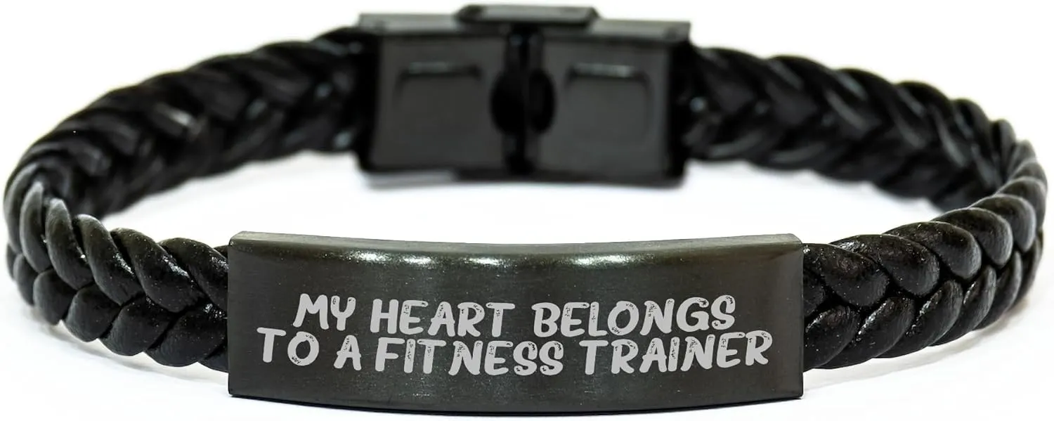 Fitness Trainer Gifts from Men to Girls Interlaced Leather Quote My Heart Belongs To A Fitness Trainer Birthday Unique Gifts