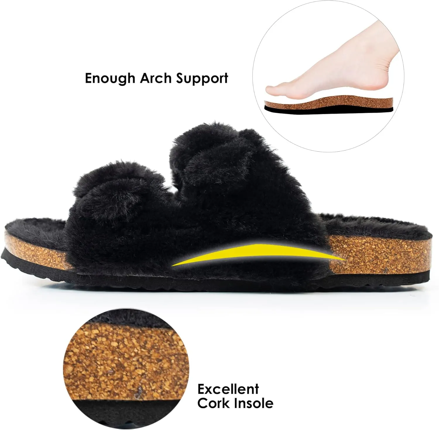 FITORY Womens Open Toe Slipper with Cozy Lining,Faux Rabbit Fur Cork Slide Sandals Size 6-11