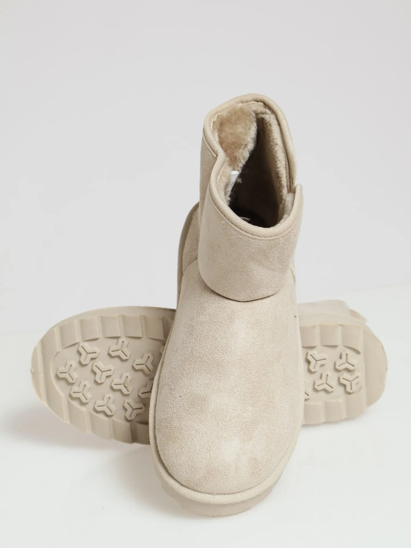 Flat Ankle Slipper Boots - Taupe