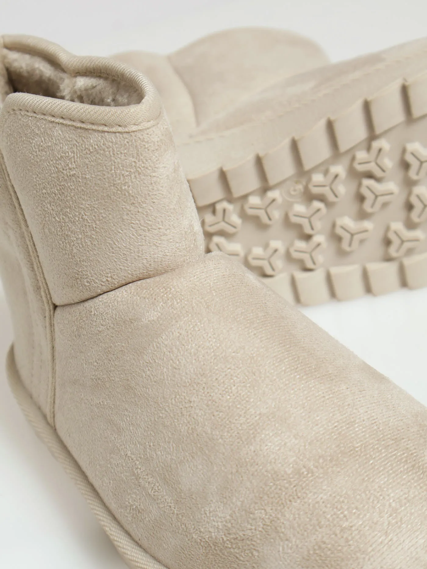 Flat Ankle Slipper Boots - Taupe