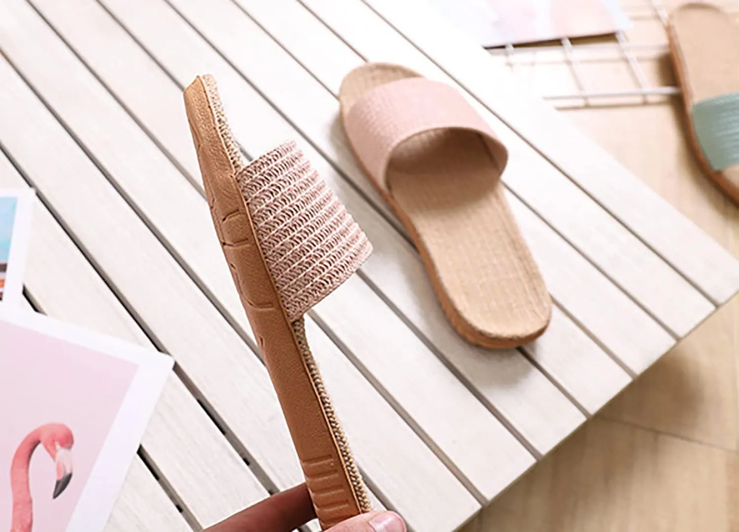 Flat bottom slippers Beach non-slip linen shoes Comfortable indoor shoes Open flip-flops