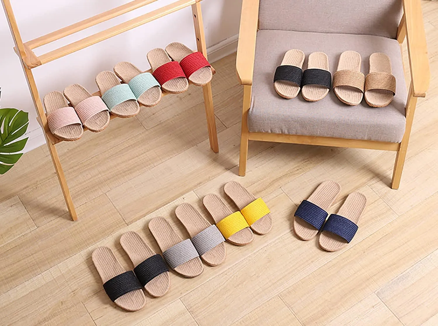 Flat bottom slippers Beach non-slip linen shoes Comfortable indoor shoes Open flip-flops