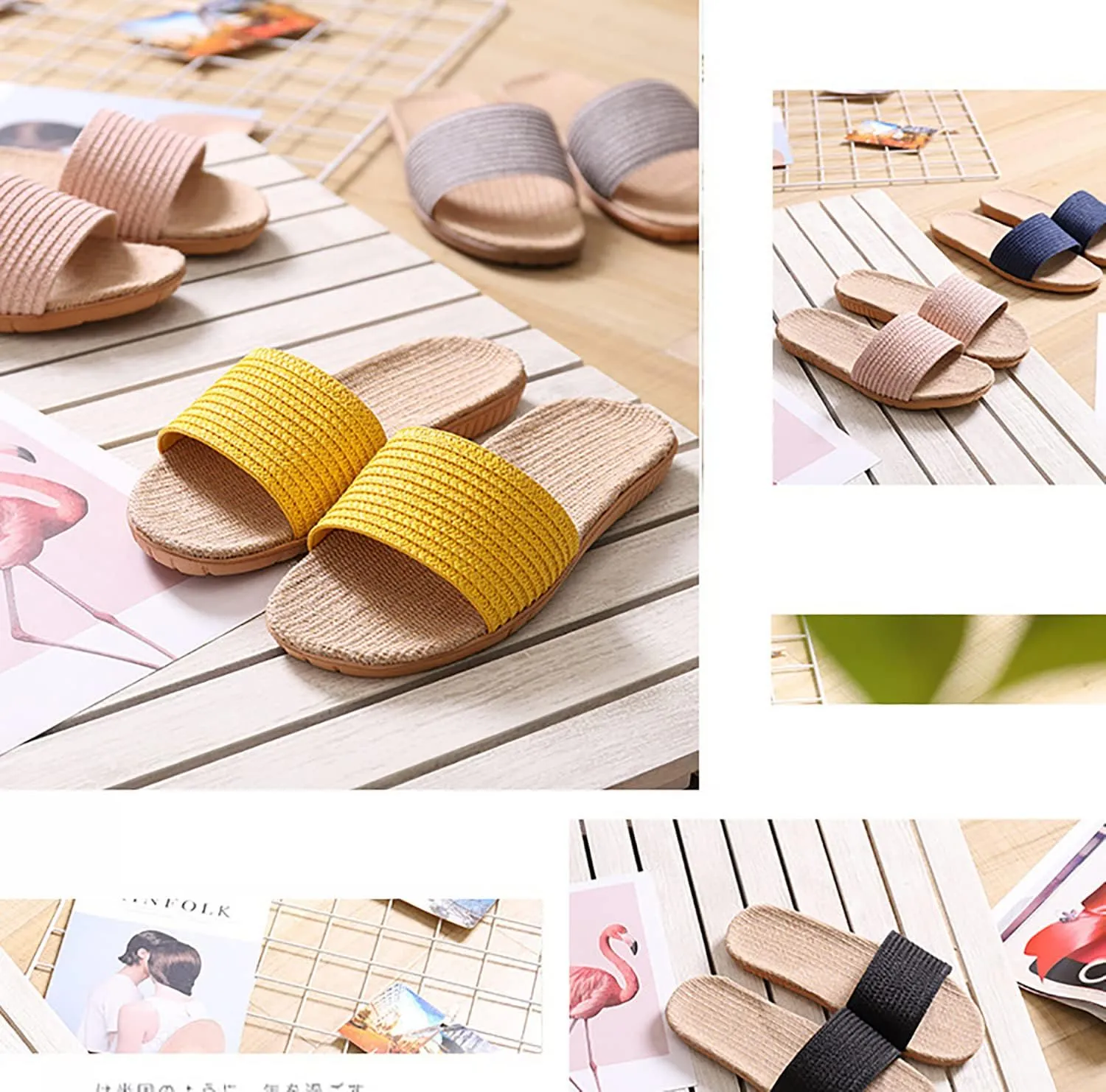 Flat bottom slippers Beach non-slip linen shoes Comfortable indoor shoes Open flip-flops