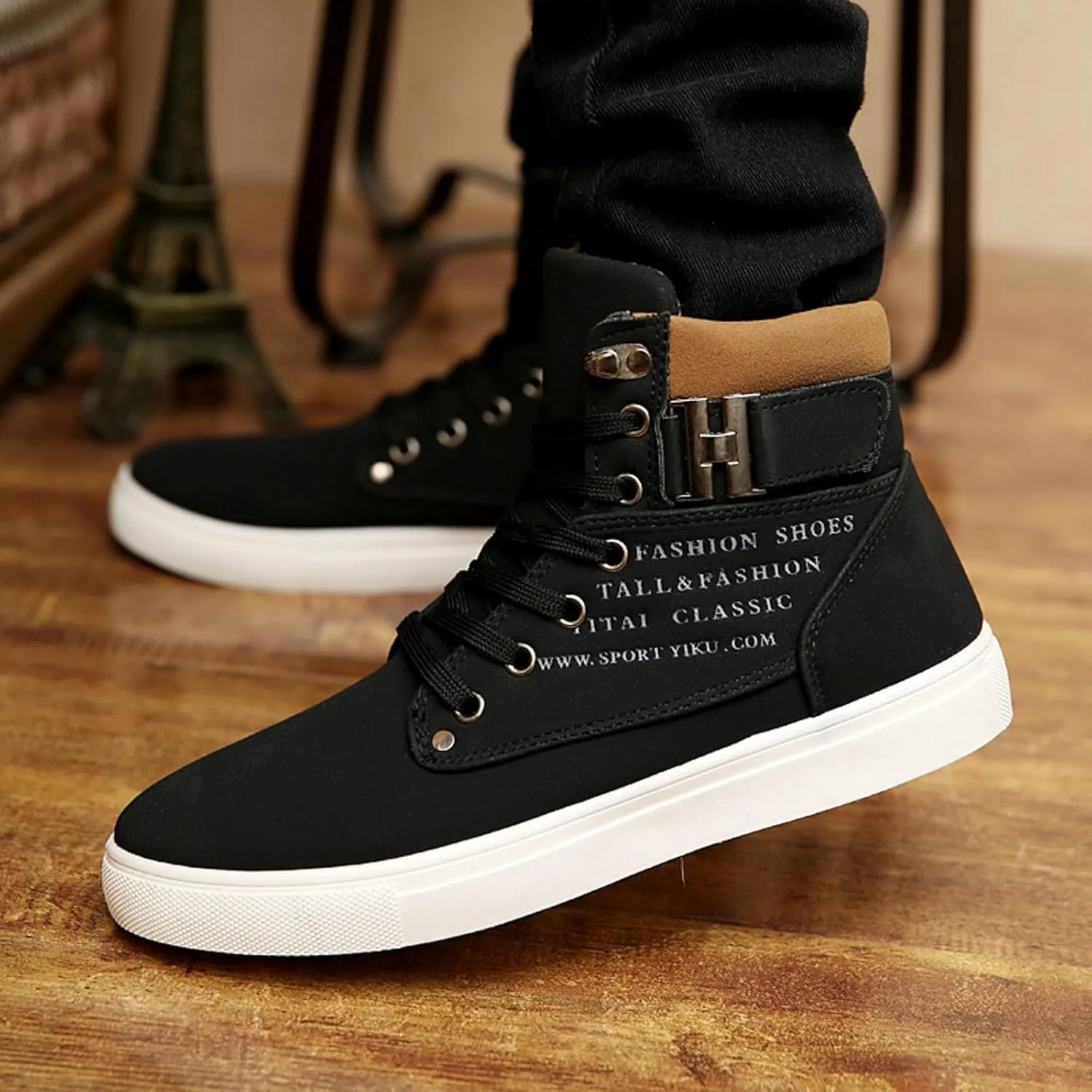 Flat Bottom Sport Shoes for Men Memory Foam Ankle Boots Comfort Lace Up Walking Boots Lightweight Casual Light Boots