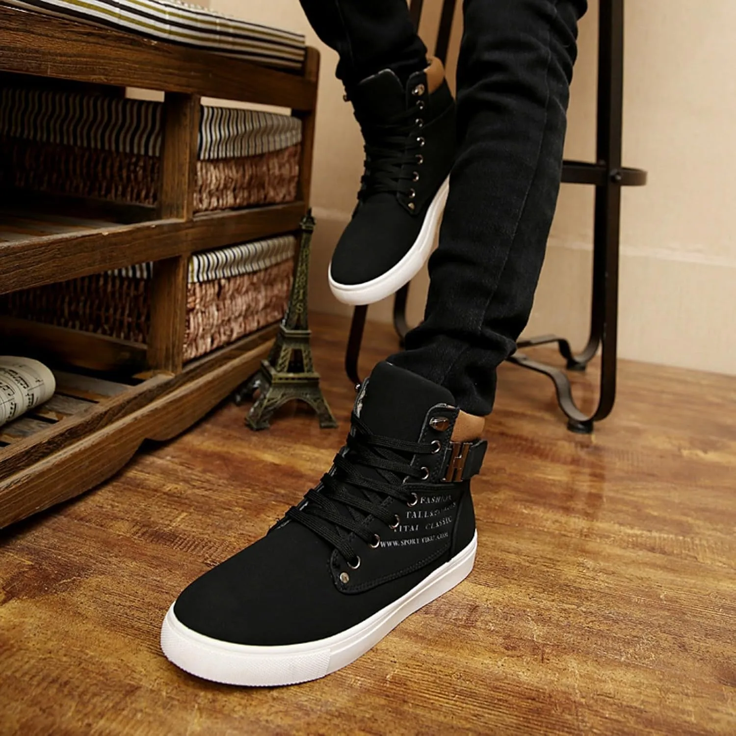 Flat Bottom Sport Shoes for Men Memory Foam Ankle Boots Comfort Lace Up Walking Boots Lightweight Casual Light Boots