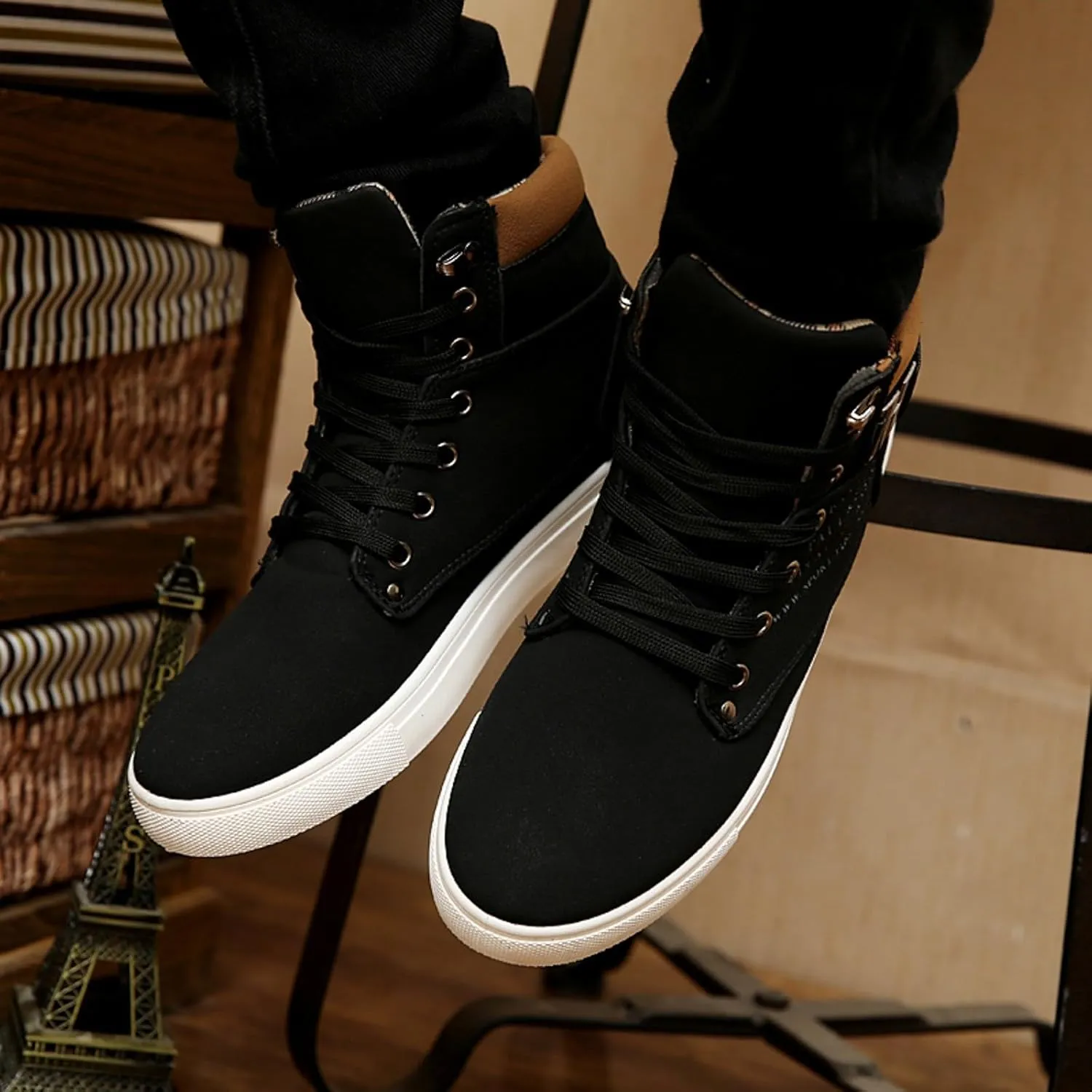 Flat Bottom Sport Shoes for Men Memory Foam Ankle Boots Comfort Lace Up Walking Boots Lightweight Casual Light Boots