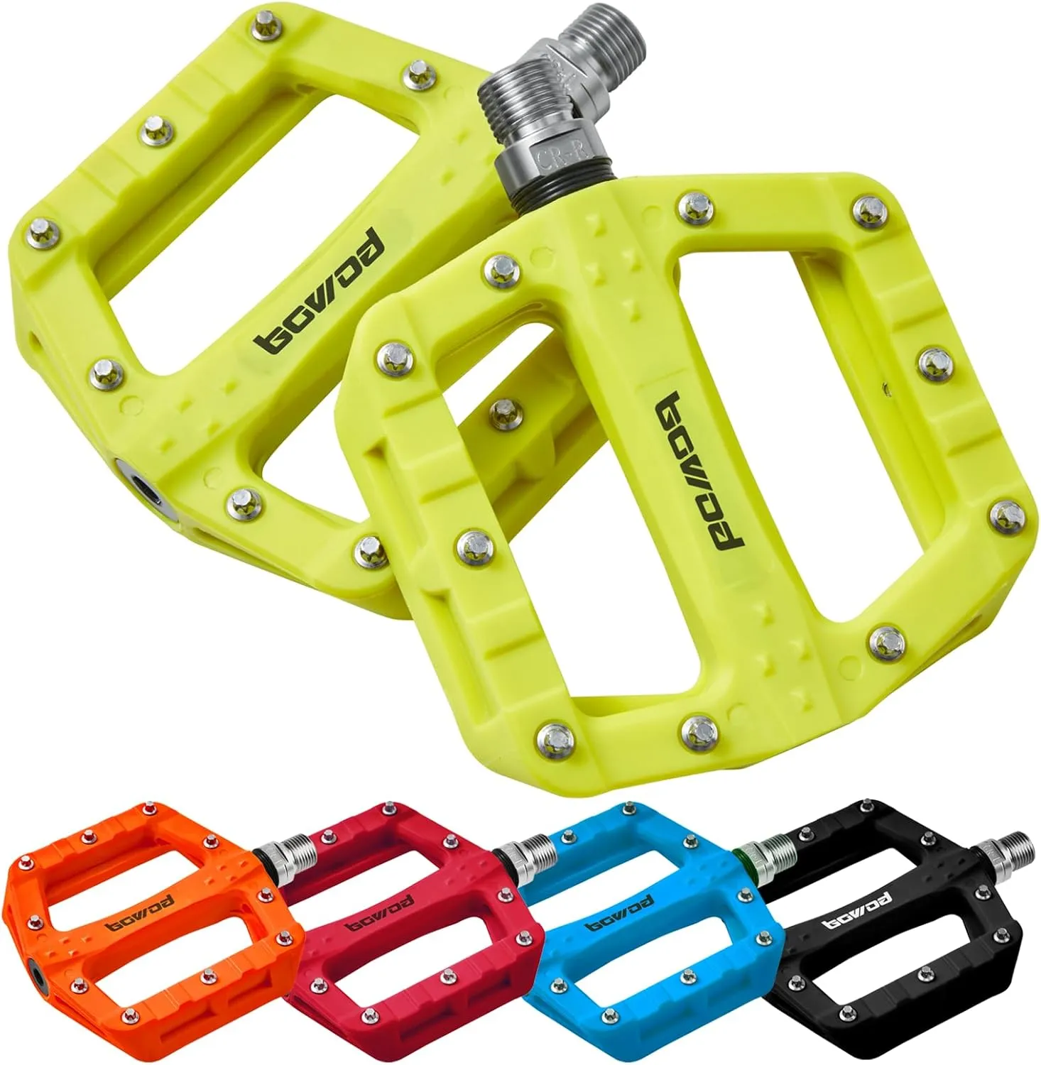 Flat MTB Bicycle Pedals Mountain Bike Colored Pedals, Glass-Fiber Nylon Composite Platform Pedal w 9/16" Sealed Cr-Mo Spindle, BMX Gravel Road Bike Pedals Clipless for Adult Women Youth Bikes