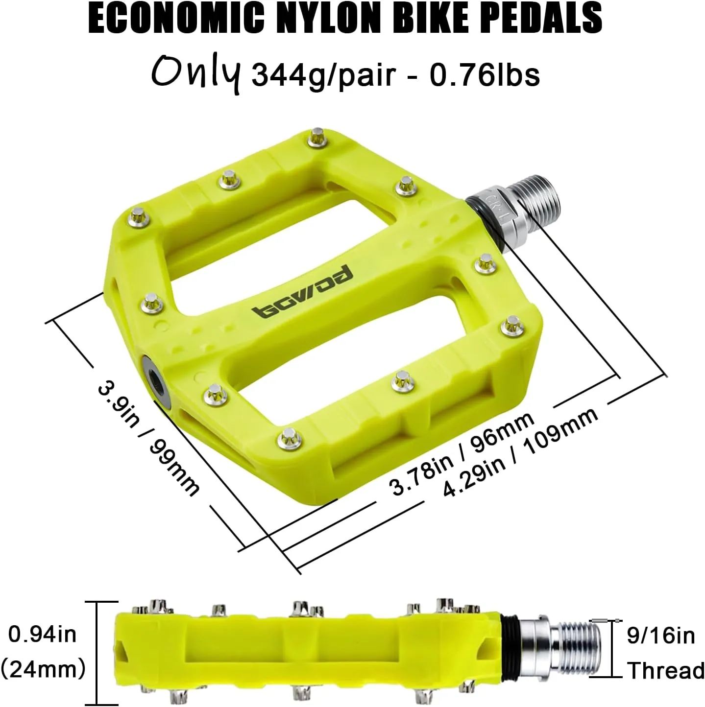Flat MTB Bicycle Pedals Mountain Bike Colored Pedals, Glass-Fiber Nylon Composite Platform Pedal w 9/16" Sealed Cr-Mo Spindle, BMX Gravel Road Bike Pedals Clipless for Adult Women Youth Bikes