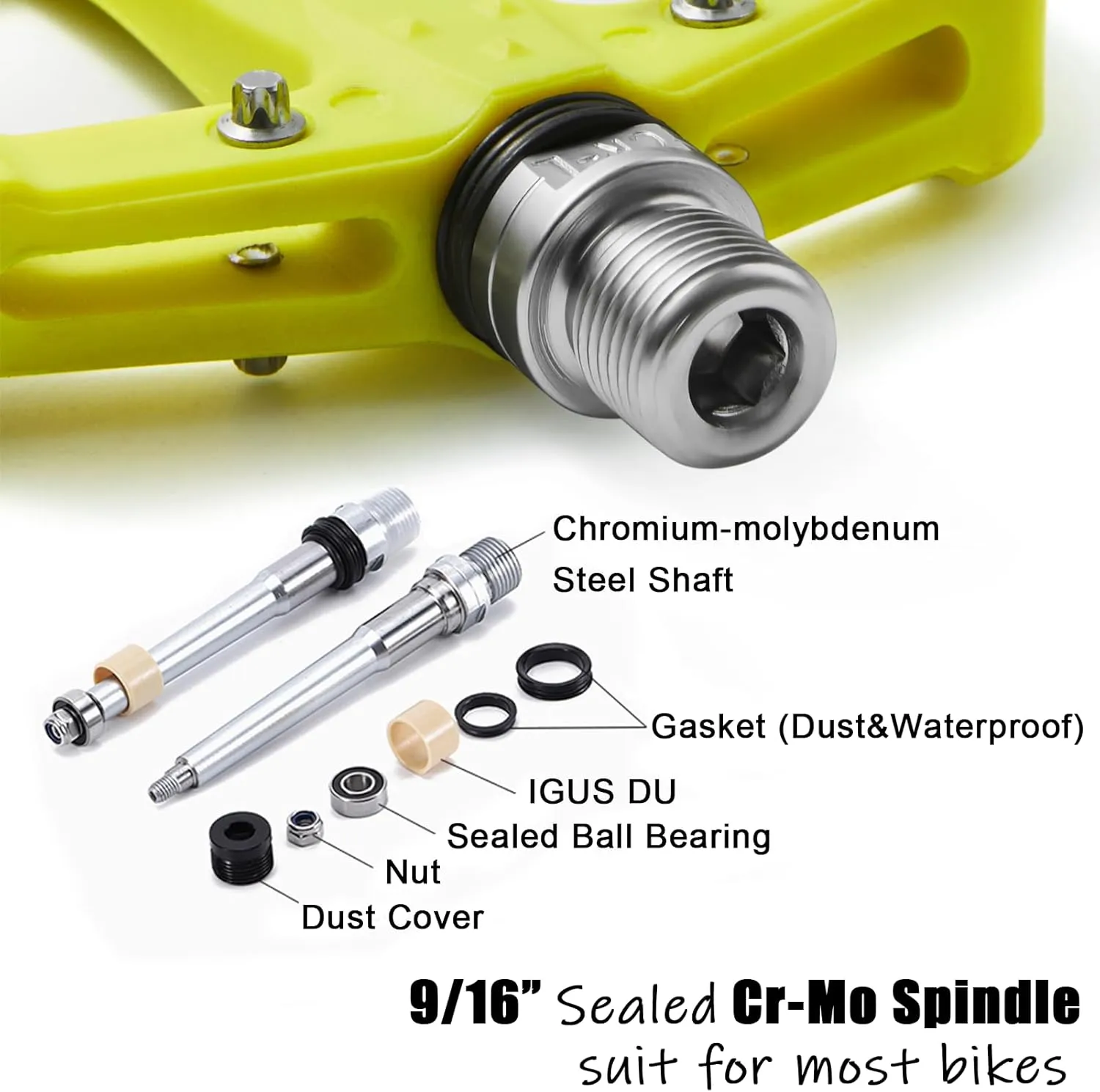 Flat MTB Bicycle Pedals Mountain Bike Colored Pedals, Glass-Fiber Nylon Composite Platform Pedal w 9/16" Sealed Cr-Mo Spindle, BMX Gravel Road Bike Pedals Clipless for Adult Women Youth Bikes