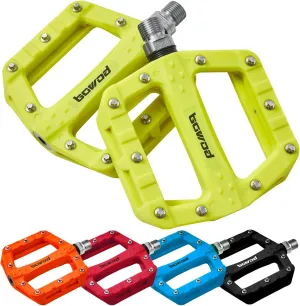 Flat MTB Bicycle Pedals Mountain Bike Colored Pedals, Glass-Fiber Nylon Composite Platform Pedal w 9/16" Sealed Cr-Mo Spindle, BMX Gravel Road Bike Pedals Clipless for Adult Women Youth Bikes