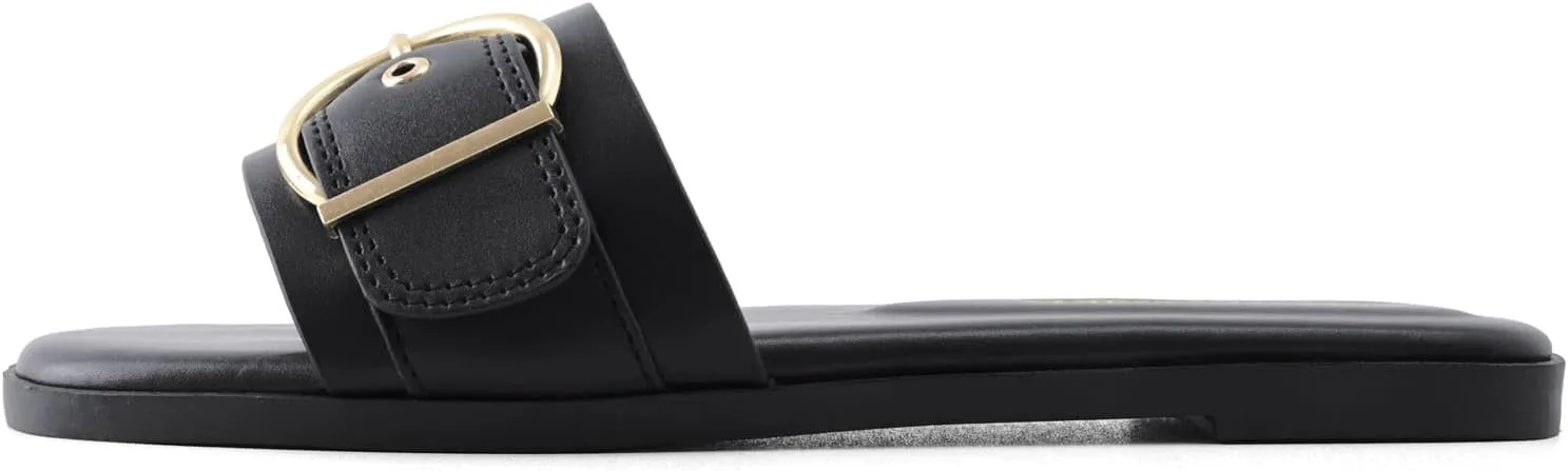 Flat Sandals for Women Fashion Square Open Toe Slip On Slides Sandals Summer