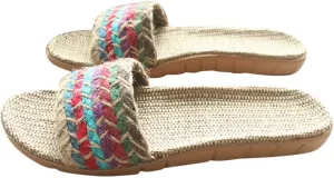 Flax Linen Slippers - Open Toe Bohemian Style Summer Beach Sandals - Vintage Non-Slip Slippers for Woman (6US, 3.5UK, 36.5EU)