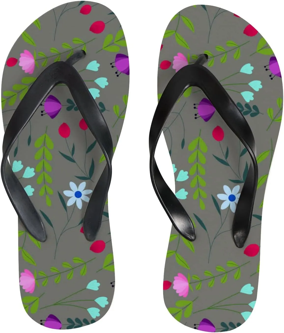 Flip Flops Floral Flowers Leaves Grey Slide Sandals Summer Beach Slippers Thong Sandal Casual Yoga Mat Flat Slides for Women Men