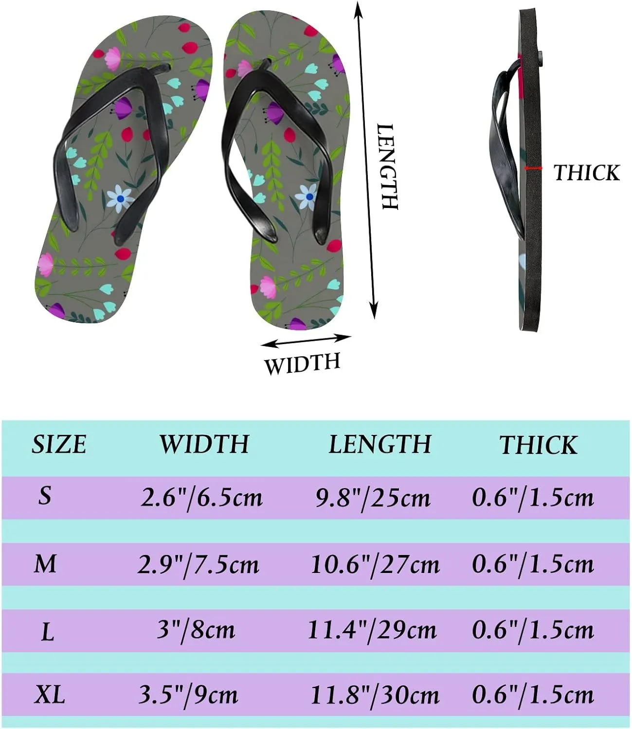 Flip Flops Floral Flowers Leaves Grey Slide Sandals Summer Beach Slippers Thong Sandal Casual Yoga Mat Flat Slides for Women Men