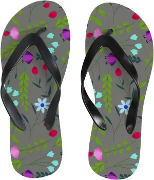 Flip Flops Floral Flowers Leaves Grey Slide Sandals Summer Beach Slippers Thong Sandal Casual Yoga Mat Flat Slides for Women Men