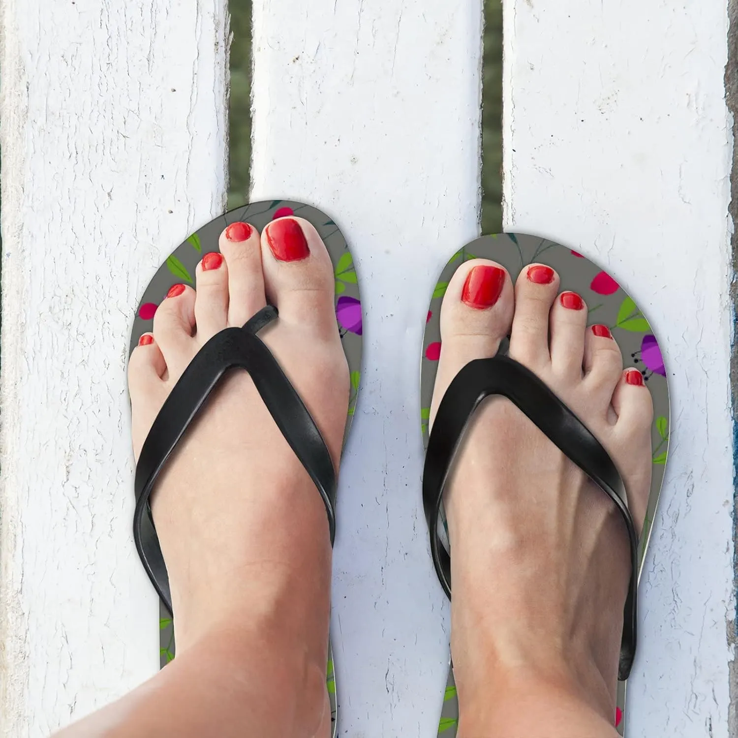 Flip Flops Floral Flowers Leaves Grey Slide Sandals Summer Beach Slippers Thong Sandal Casual Yoga Mat Flat Slides for Women Men