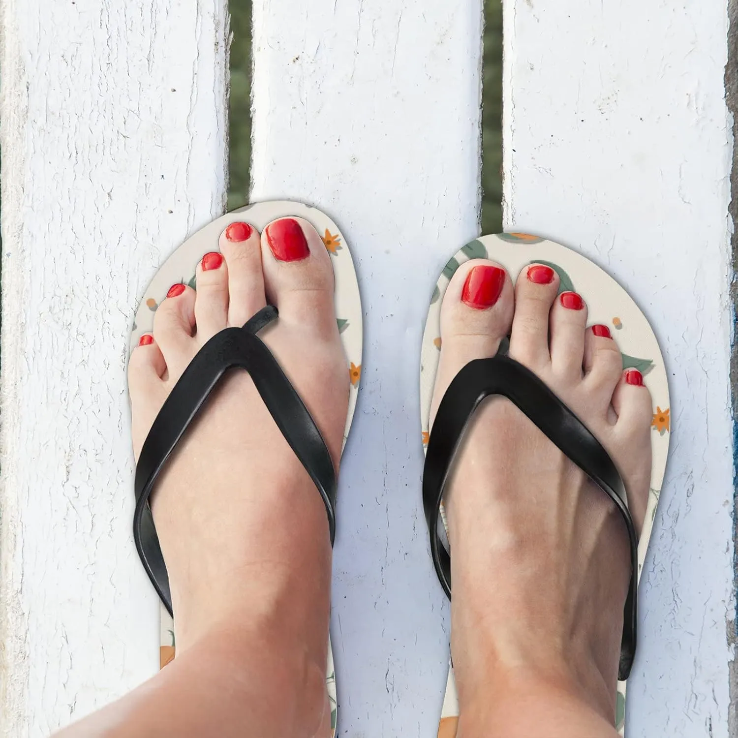 Flip Flops Floral Flowers Leaves Orange Autumn Slide Sandals Summer Beach Slippers Thong Sandal Casual Yoga Mat Flat Slides for Women Men
