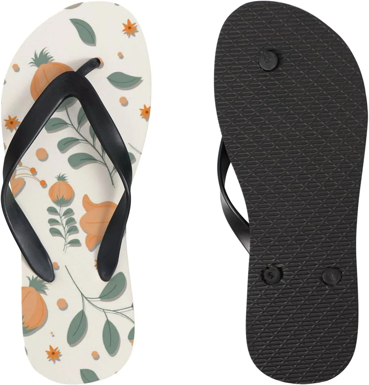 Flip Flops Floral Flowers Leaves Orange Autumn Slide Sandals Summer Beach Slippers Thong Sandal Casual Yoga Mat Flat Slides for Women Men