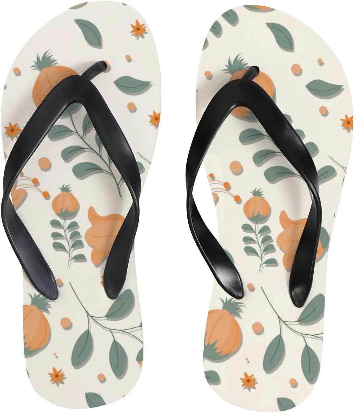 Flip Flops Floral Flowers Leaves Orange Autumn Slide Sandals Summer Beach Slippers Thong Sandal Casual Yoga Mat Flat Slides for Women Men