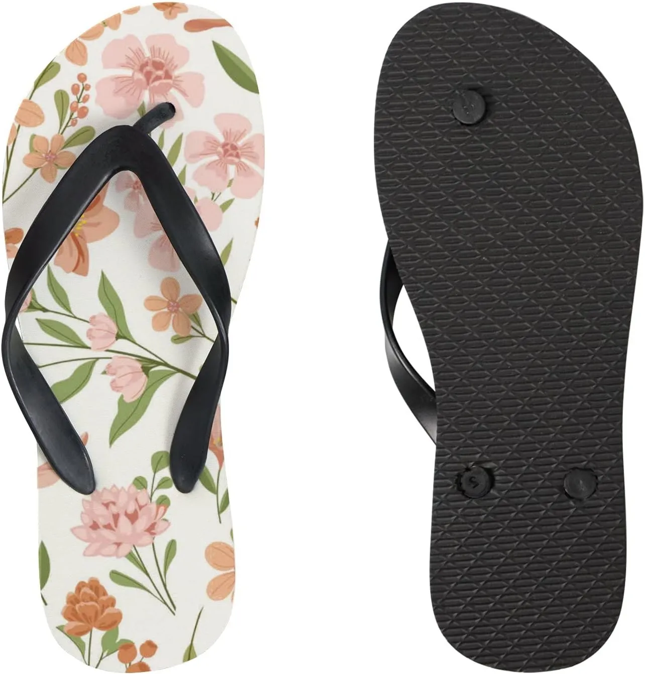 Flip Flops Floral Flowers Leaves Orange Branch Slide Sandals Summer Beach Slippers Thong Sandal Casual Yoga Mat Flat Slides for Women Men