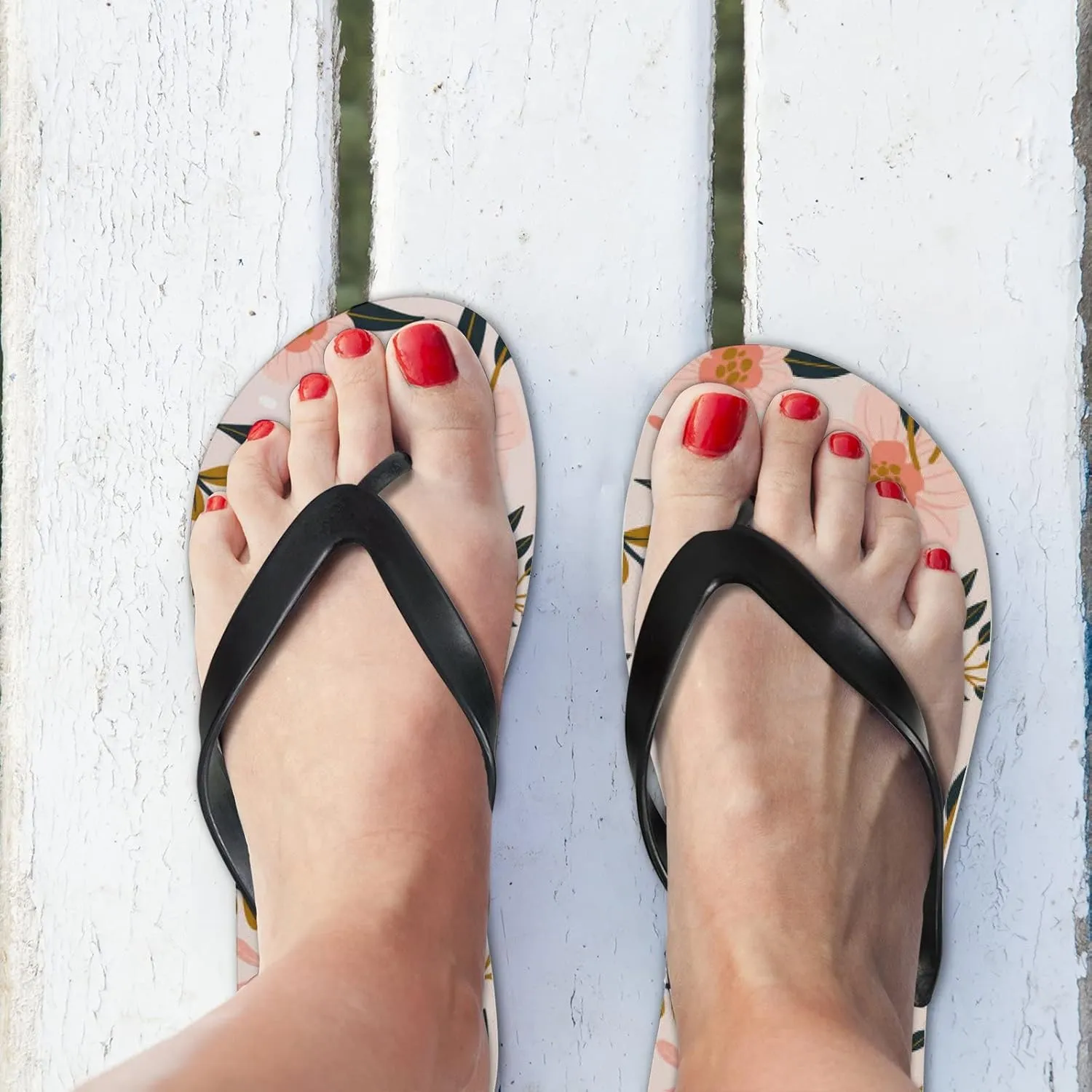 Flip Flops Floral Flowers Leaves Orange Green Slide Sandals Summer Beach Slippers Thong Sandal Casual Yoga Mat Flat Slides for Women Men