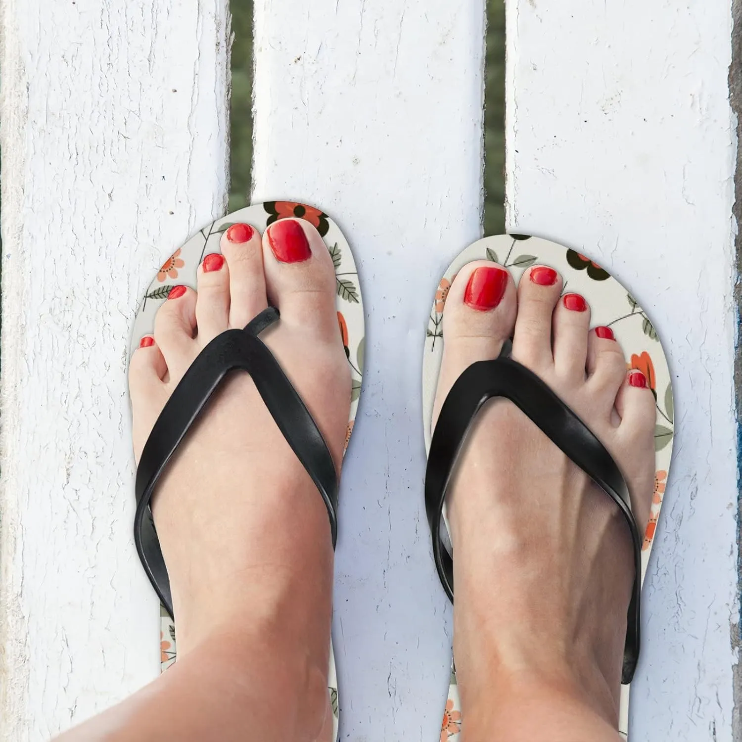 Flip Flops Floral Flowers Leaves Orange Grey Red Slide Sandals Summer Beach Slippers Thong Sandal Casual Yoga Mat Flat Slides for Women Men