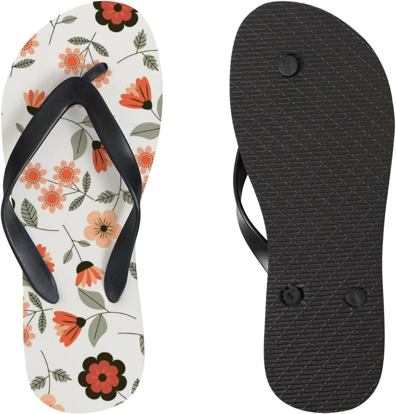 Flip Flops Floral Flowers Leaves Orange Grey Red Slide Sandals Summer Beach Slippers Thong Sandal Casual Yoga Mat Flat Slides for Women Men