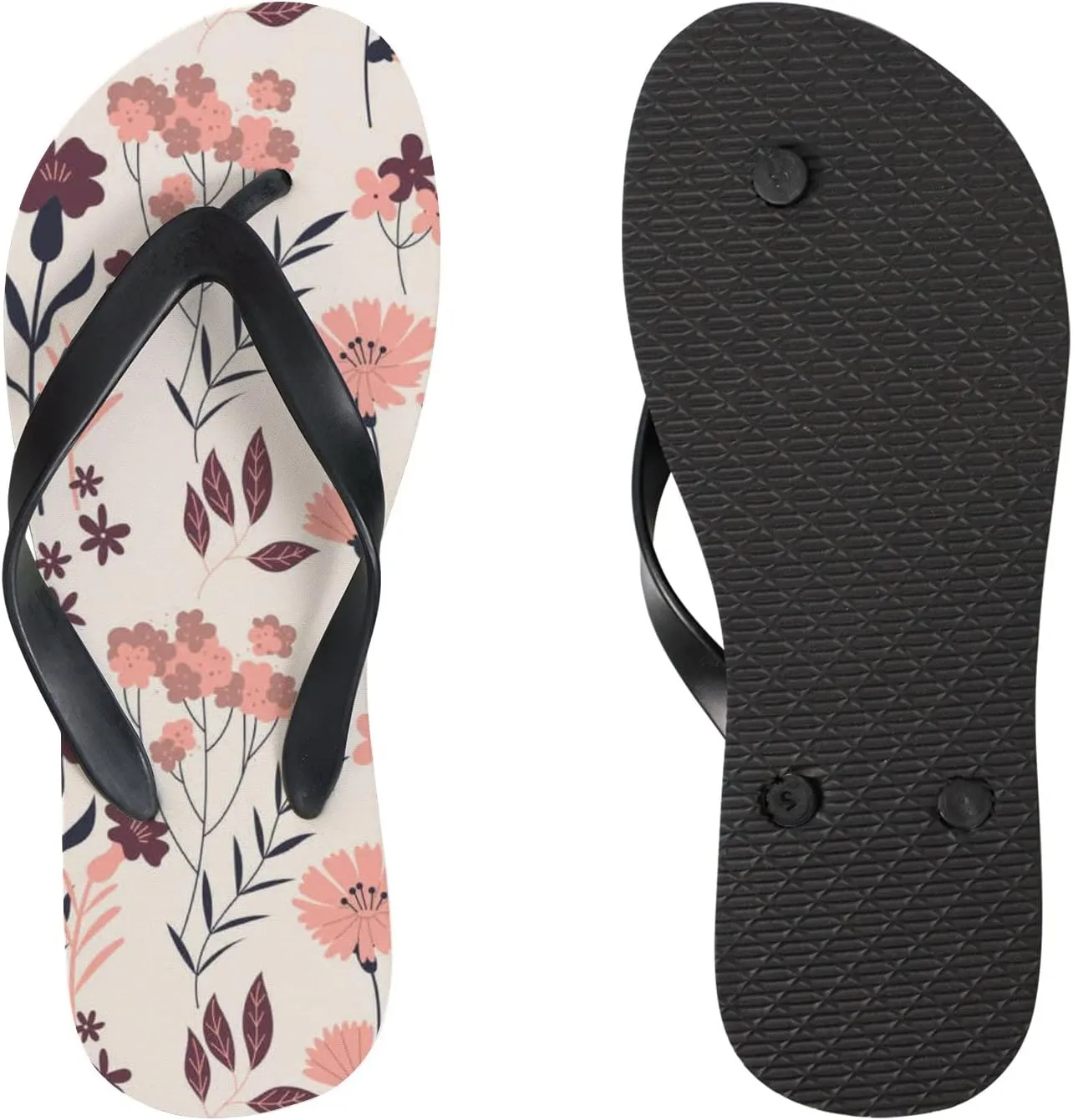 Flip Flops Floral Flowers Leaves Pink Slide Sandals Summer Beach Slippers Thong Sandal Casual Yoga Mat Flat Slides for Women Men