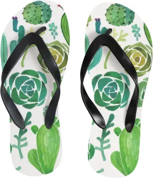 Flip Flops Green Cactus Floral Flower Watercolor Vintage Tropical Spring Summer Slide Sandals Summer Beach Slippers Thong Sandal Casual Yoga Mat Flat Slides for Women Men