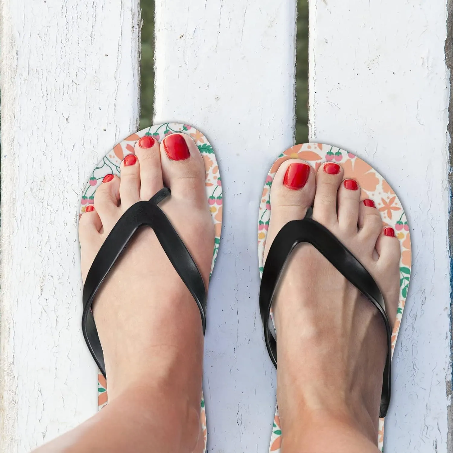 Flip Flops Orange Floral Flowers Leaves Slide Sandals Summer Beach Slippers Thong Sandal Casual Yoga Mat Flat Slides for Women Men