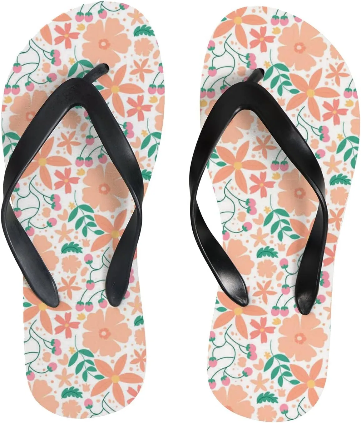 Flip Flops Orange Floral Flowers Leaves Slide Sandals Summer Beach Slippers Thong Sandal Casual Yoga Mat Flat Slides for Women Men
