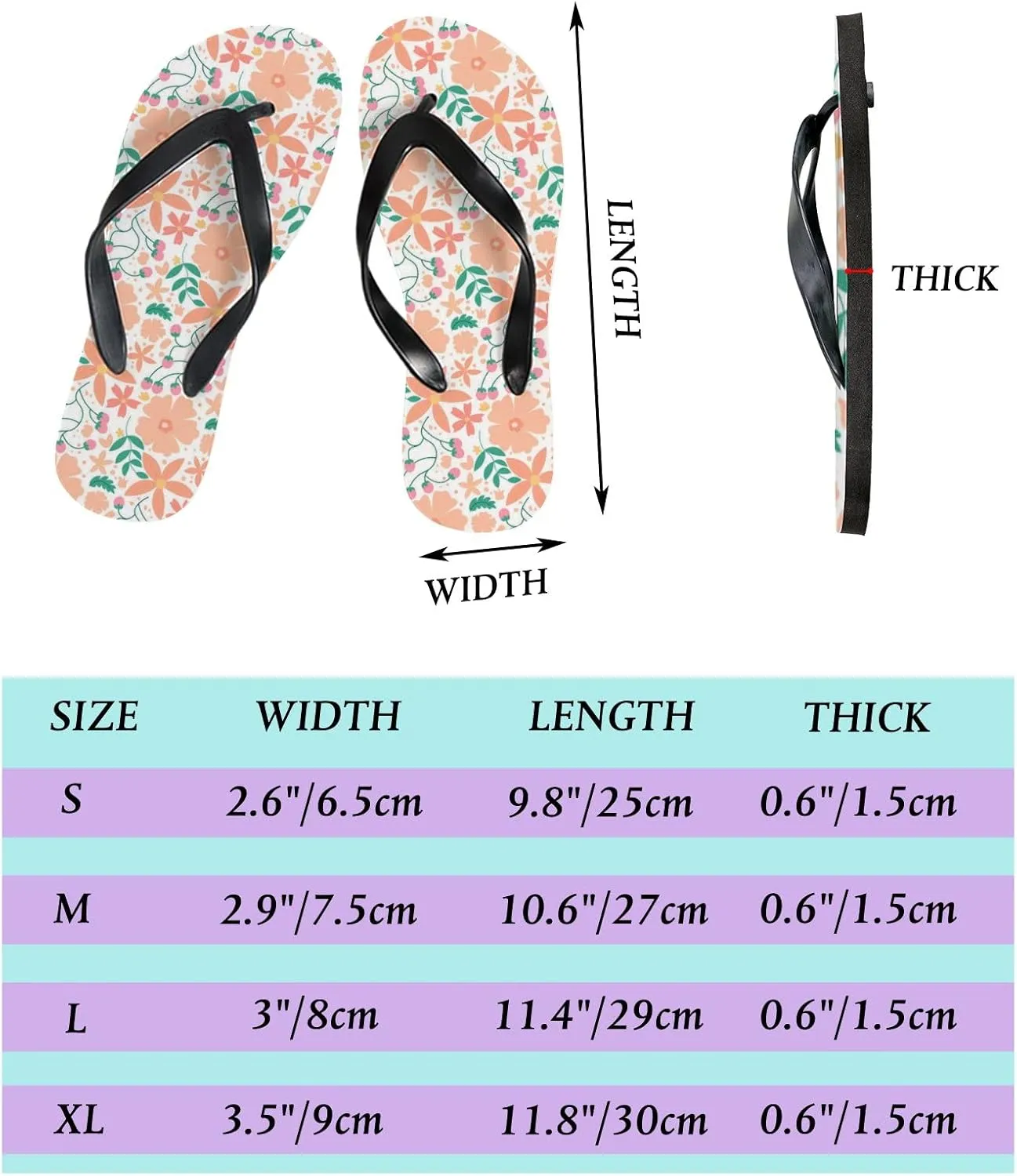 Flip Flops Orange Floral Flowers Leaves Slide Sandals Summer Beach Slippers Thong Sandal Casual Yoga Mat Flat Slides for Women Men