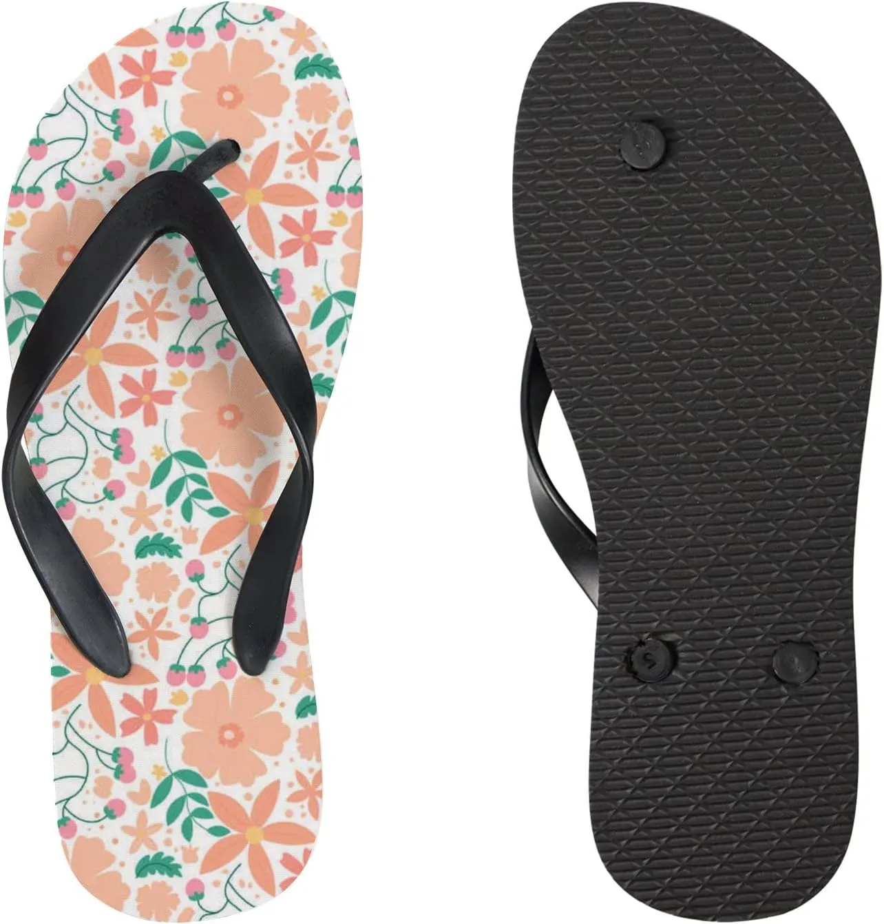 Flip Flops Orange Floral Flowers Leaves Slide Sandals Summer Beach Slippers Thong Sandal Casual Yoga Mat Flat Slides for Women Men