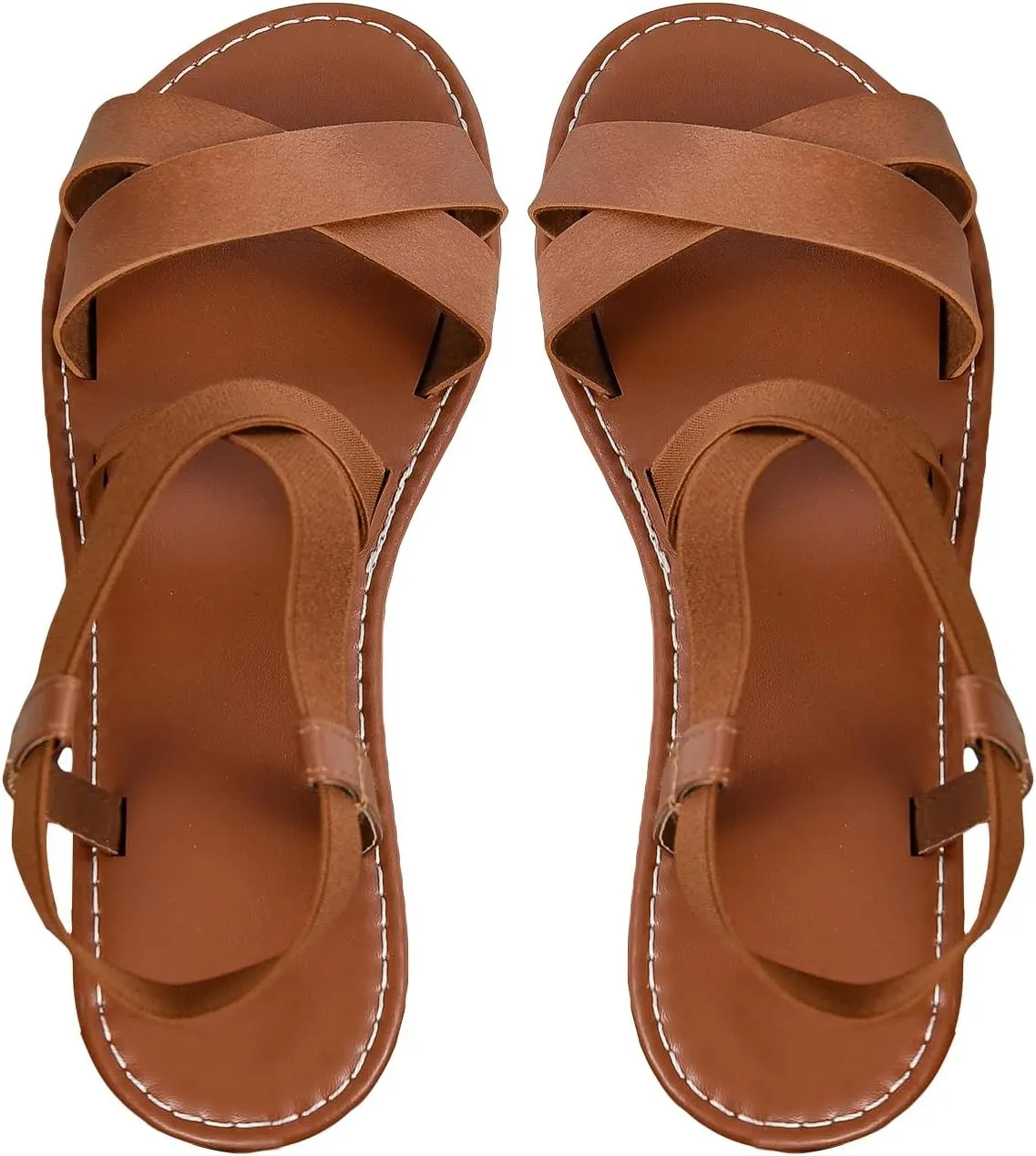 Floerns Women's Flat Sandal Criss Cross Ankle Strap Leather Slip on Summer Shoes