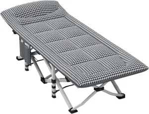 Folding Camping Cot Oxford Fabric Camping Bed with Mattress and Pillow Cots for Camping Supports 260kg Reclining Chaise