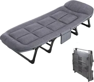 Folding Camping Cot with Mattress, 6-Speed Adjustment, 8 Support Points at The Bottom, Side Storage Bag, Can Sit, Lean Or Lie Down, Easy to Store, 170x55x25CM