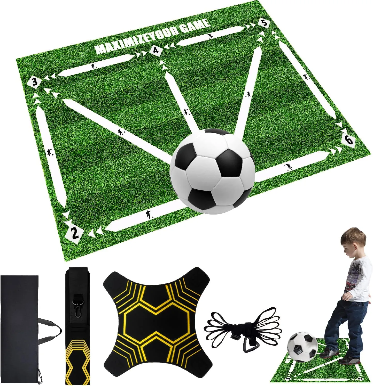 Football Footstep Training Mat, Non-Slip Silent Soccer Footwork Trainer,Agility and Coordination,zxbaers Soccer Training Mat with Football Kick Trainer and Storage Bag for All Levels，Easy to Carry