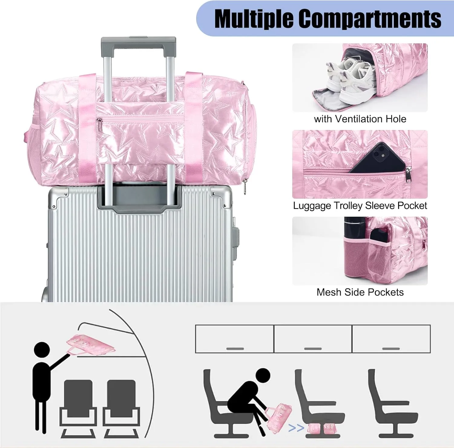 Forestfish Dance Bag For Girls, Small Gym Bag With Shoes Compartment Weekender Overnight Bag For Travel Lightweight Waterproof