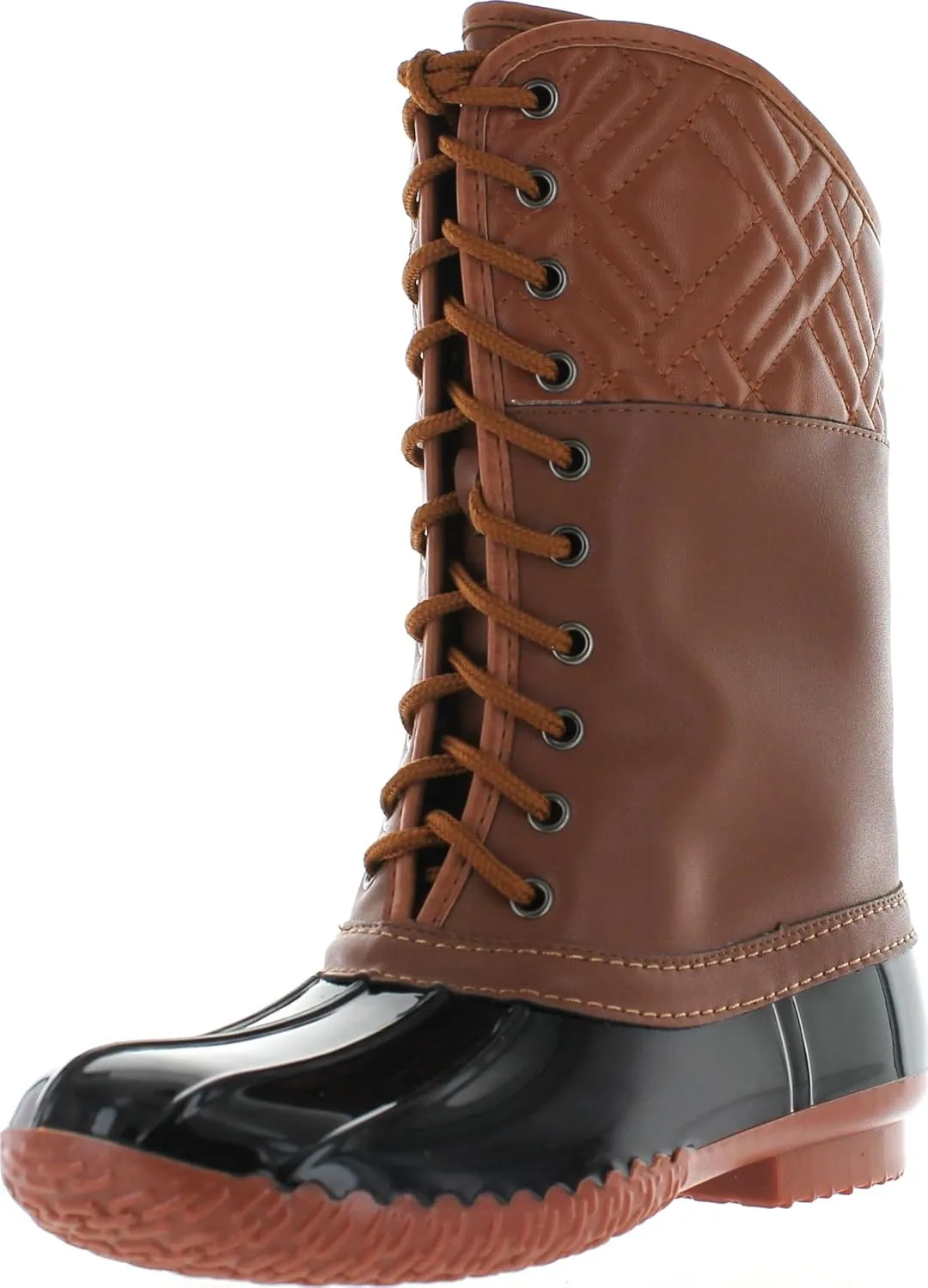 Forever Kyla-7 Women's Diamond Shape Quilted Deco Lace Up Waterproof Duck Boots