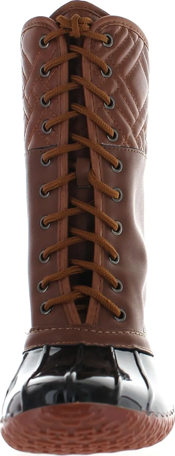 Forever Kyla-7 Women's Diamond Shape Quilted Deco Lace Up Waterproof Duck Boots