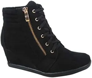 Forever Link Women's Lace-Up Fashion Sneaker Wedge High Top Lace Up Wedge Sneaker Shoes