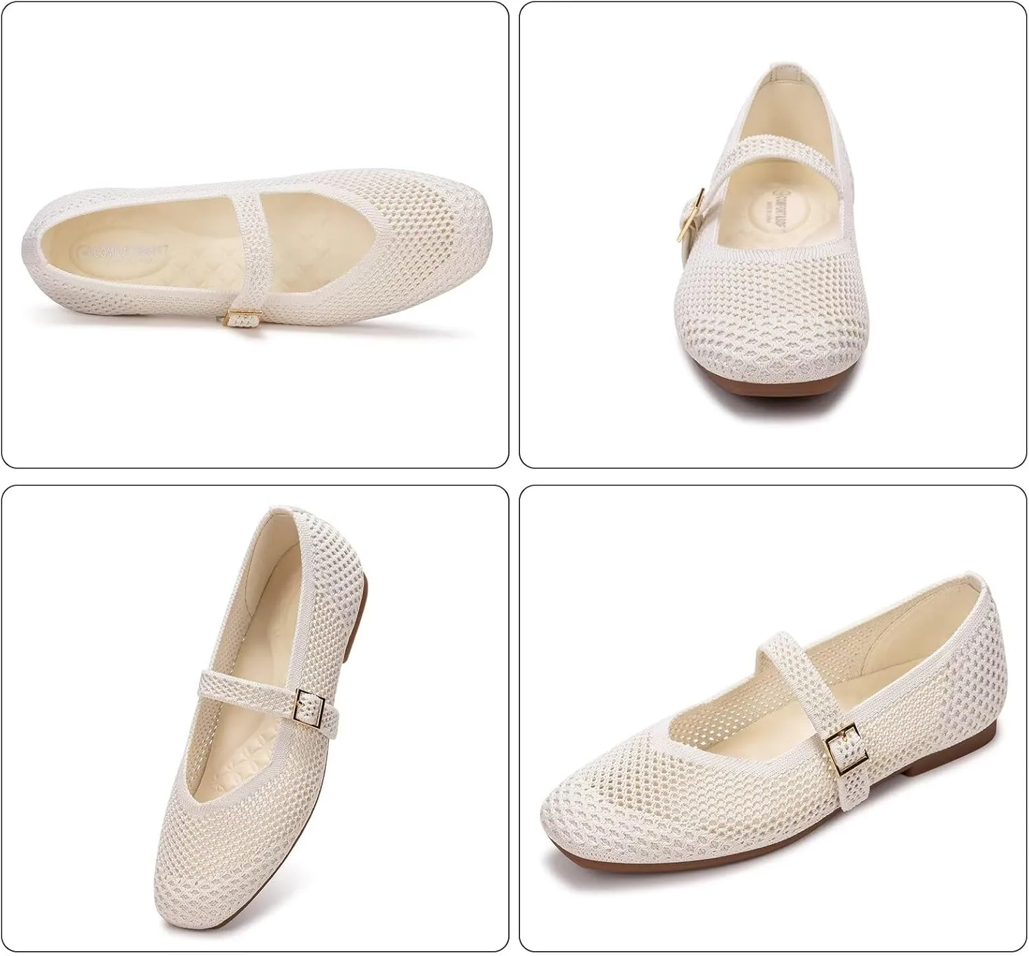 Frank Mully Womens Casual Flat Shoes Square Toe Shoes Knitted Mesh Flat Comfort Work Flat Shoes for Daily Washable
