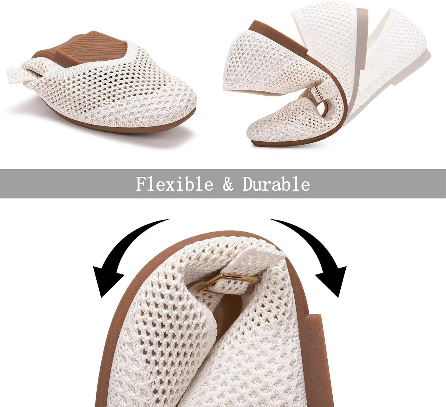 Frank Mully Womens Casual Flat Shoes Square Toe Shoes Knitted Mesh Flat Comfort Work Flat Shoes for Daily Washable