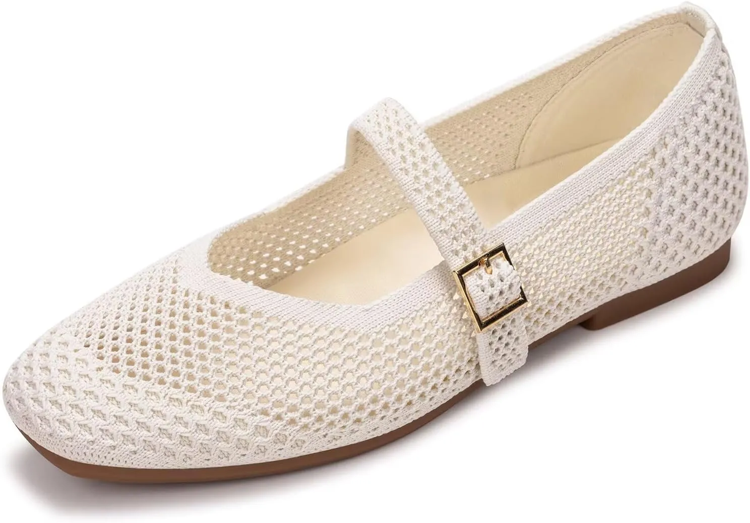 Frank Mully Womens Casual Flat Shoes Square Toe Shoes Knitted Mesh Flat Comfort Work Flat Shoes for Daily Washable