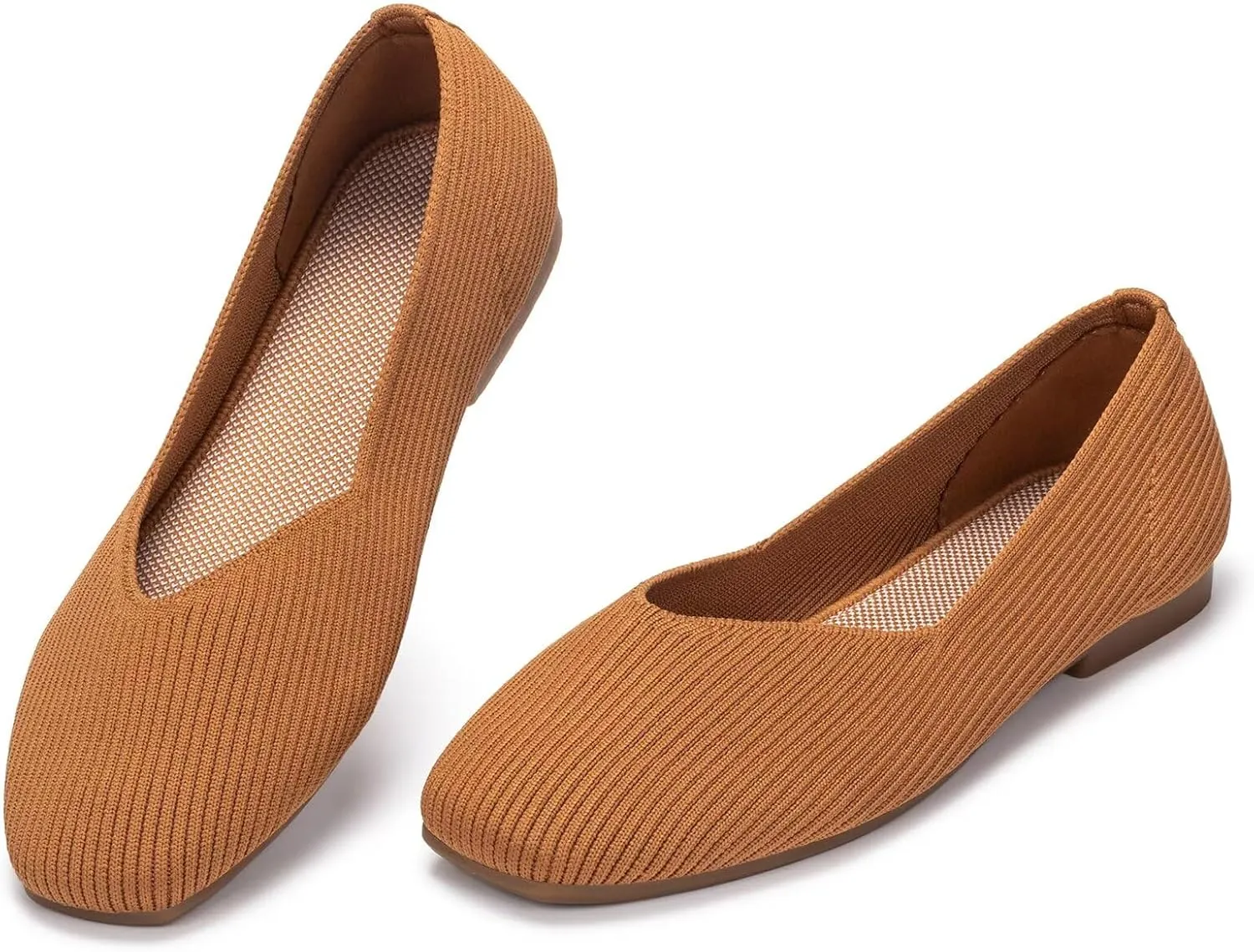 Frank Mully Womens Casual Flat Shoes Square Toe Shoes Knitted Work Flat Comfort Dressy Flat Shoes for Daily Washable