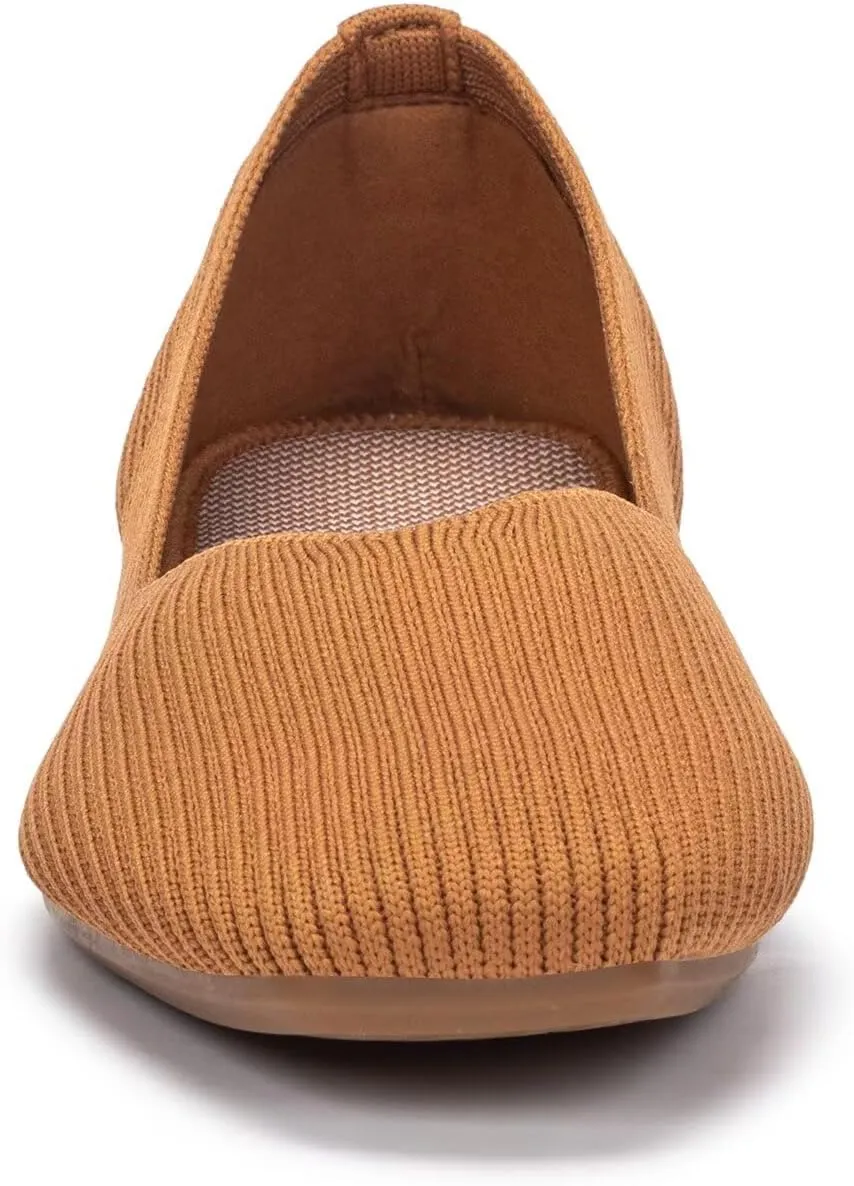 Frank Mully Womens Casual Flat Shoes Square Toe Shoes Knitted Work Flat Comfort Dressy Flat Shoes for Daily Washable
