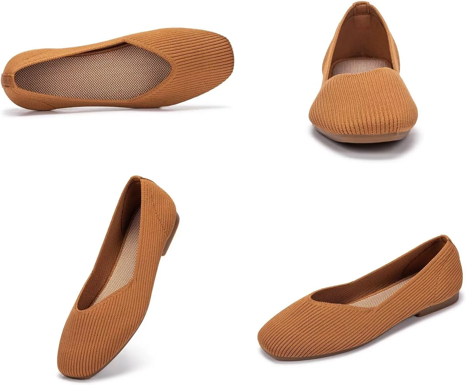 Frank Mully Womens Casual Flat Shoes Square Toe Shoes Knitted Work Flat Comfort Dressy Flat Shoes for Daily Washable