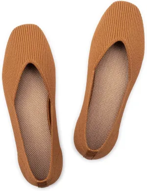 Frank Mully Womens Casual Flat Shoes Square Toe Shoes Knitted Work Flat Comfort Dressy Flat Shoes for Daily Washable