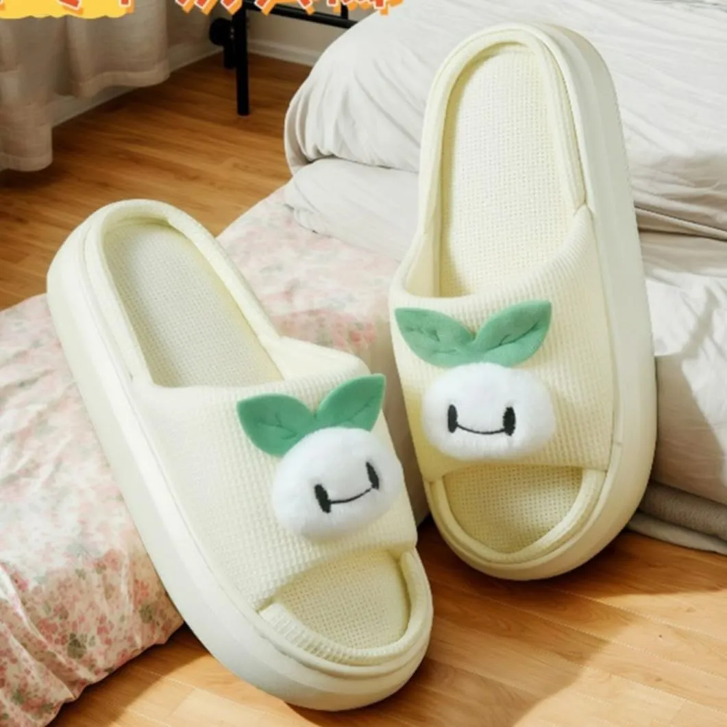 Fruit Radish Shaped Slippers Cute Women's Men's Four Seasons Open Toe Linen Home Shoes Thick Sole Non-Slip Lightweight Soft Indoor Outdoor